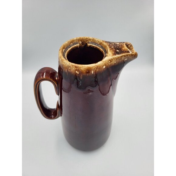 Vintage Hull USA Oven Proof Brown Drip Glaze Pottery Pitcher Jug W Handle & Pour - Picture 6 of 7